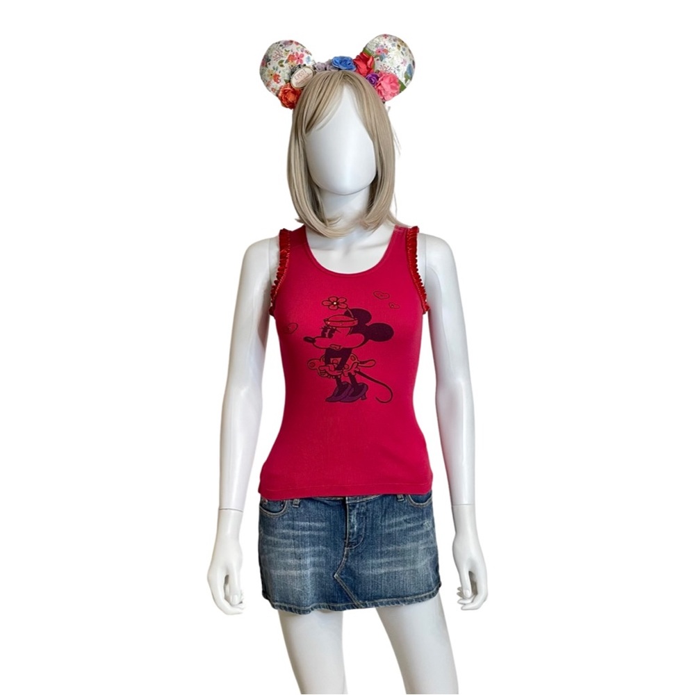 Disney Vintage - Girls' Red Minnie Mouse Rhinestone Tank Top w/Ruffle - Size: M